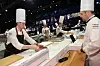 Råvaresjekken er unnagjort. Klokka 10.30 braker det løs for Norge i Bocuse d'Or Europe 2024. Fra venstre kandidat Håvard Werkland, commis Grunde Gillund og coach Christopher W. Davidsen.