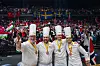 Det norske laget i Bocuse d'Or Europe 2024. Fra venstre dommer Eyvind Hellstrøm, coach Christopher W. Davidsen, kandidat Håvard Werkland og commis Grunde Gillund.