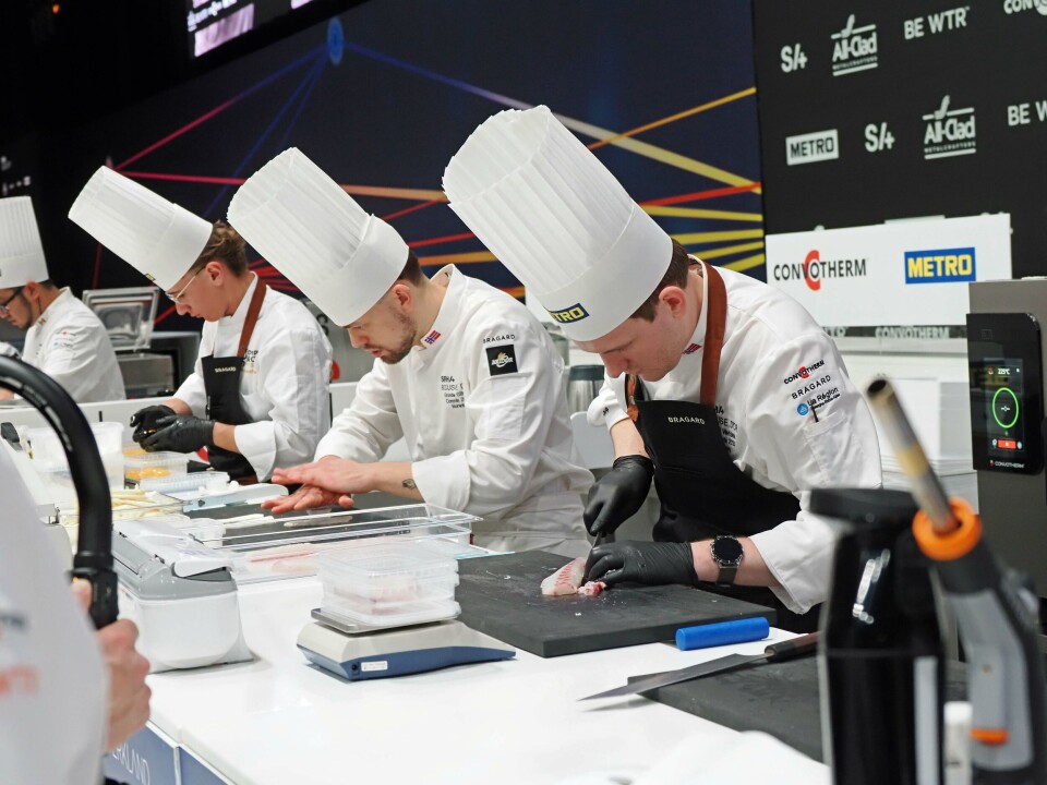 Håvard Werkland (nærmest) og commis Grunde Gillund i aksjon i konkurranseboksen i Bocuse d'Or 2025 i Lyon. Håvard Werkland (nærmest) og commis Grunde Gillund i aksjon i konkurranseboksen i Bocuse d'Or 2025 i Lyon.