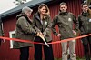 Ordfører Elisabeth Vollmoe (til venstre) og styreleder Ann-Sophie Loede åpner Park Nordica lørdfag 23. mai 2026. Her sammen med Pierre Stepputt og Malin Øvredal Hesse.