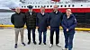 Fra venstre: Kurt Inge Angell (Norsk Sjømannsforbund), Jørn Lorentzen (hovedtillitsvalgt Norsk Sjømannsforbund), Bent Martini (Havila Kystruten) Trygve Slagsvold Vedum (Senterpartiet) og Anne Solsvik (Hurtigruten). Foto: Havila Kystruten
