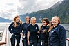 Fra venstre: Camilla Liavåg (matros), Sofie Nord (ambulerende matros), Kaija Seim (andreårs matroslærling), Mina Kristine Einarsen (matros) og Mathilde Nonås-Uglehus (førsteårs matroslærling) om bord på Havila Castor.