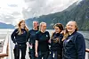 Fra venstre: Camilla Liavåg (matros), Sofie Nord (ambulerende matros), Kaija Seim (andreårs matroslærling), Mina Kristine Einarsen (matros) og Mathilde Nonås-Uglehus (førsteårs matroslærling) om bord på Havila Castor.