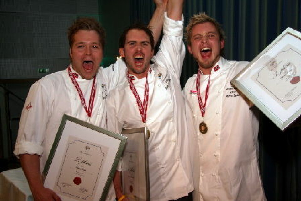 De tre beste i NM kokkekunst i 2010. (Foto: Morten Holt)