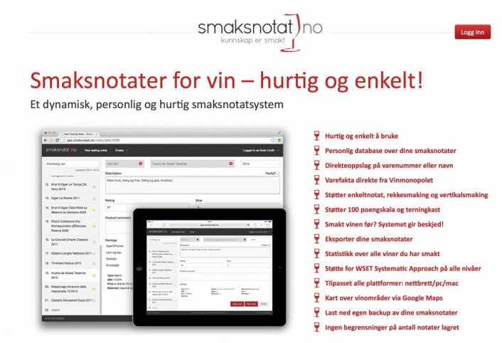 Forsiden på Smaksnotat.no. Forsiden på Smaksnotat.no.