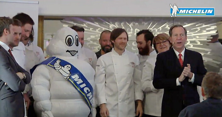 Geranium med Rasmus Kofoed (midten) i spissen fikk også tre stjerner i Guide Michelin. (Printscreen) Geranium med Rasmus Kofoed (midten) i spissen fikk også tre stjerner i Guide Michelin. (Printscreen)
