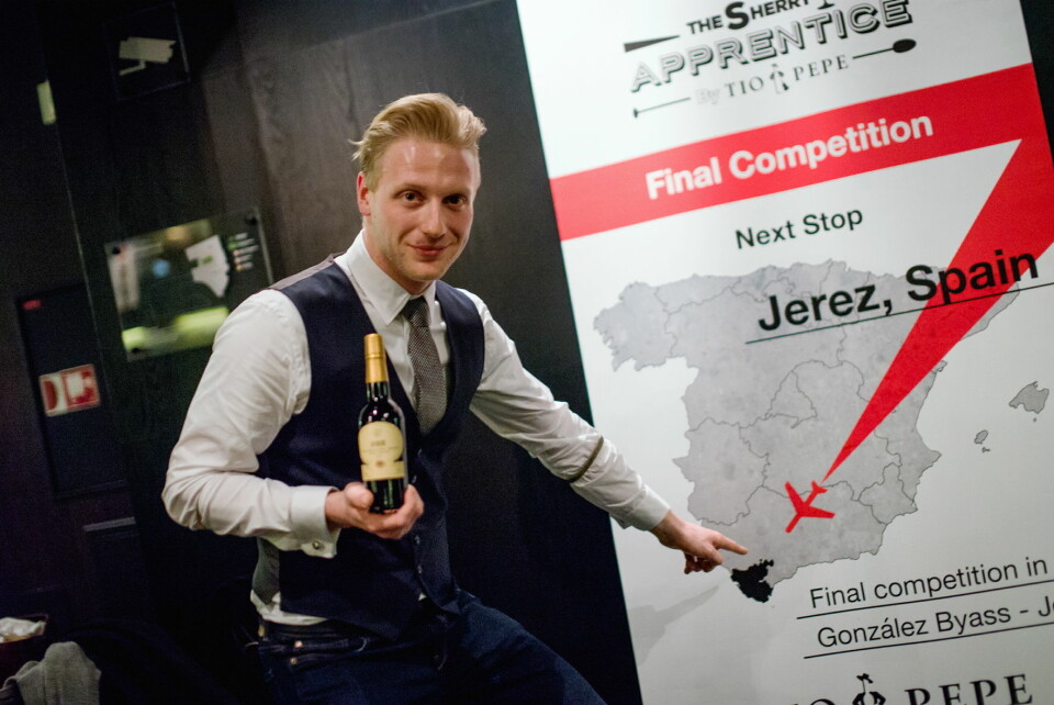 Himkok-bartenderen Maroš Dzurus vant Sherry Apprentice Tio Pepe Sherry på The Thief. (Foto Kyle Meyr)
