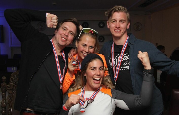 Olympiatoppen vant årets mesterskap. Foran "sjefen" Maren Asbjørnsen, bak fra venstre Andreas Skaar (hadde beste tid), Mari Storm Onarheim og Matteus Hjelmberg. (Foto: Morten Holt)