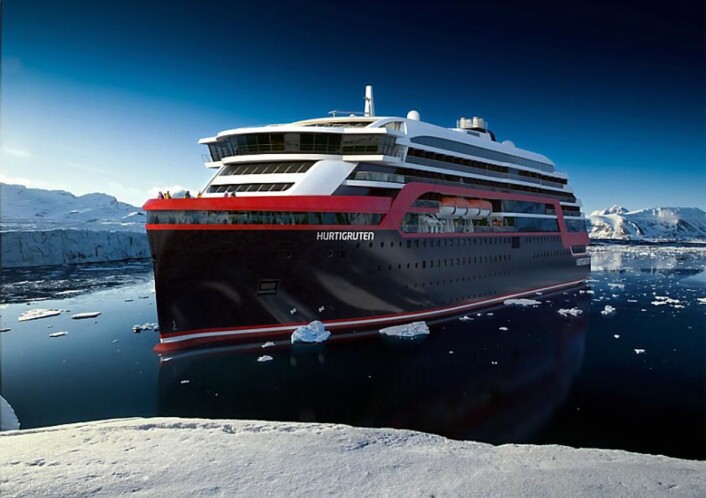 Slik blir Hurtigrutens nye skip. (Illustrasjon: Hurtigruten) Slik blir Hurtigrutens nye skip. (Illustrasjon: Hurtigruten)