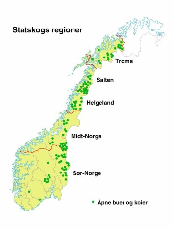 Kart som viser alle tilgjengelige koier i Norge.