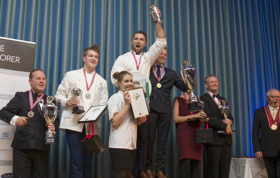 Øyvind Bøe Dalelv er vinner av NM i kokkekunst 2016. (Foto: NKL)