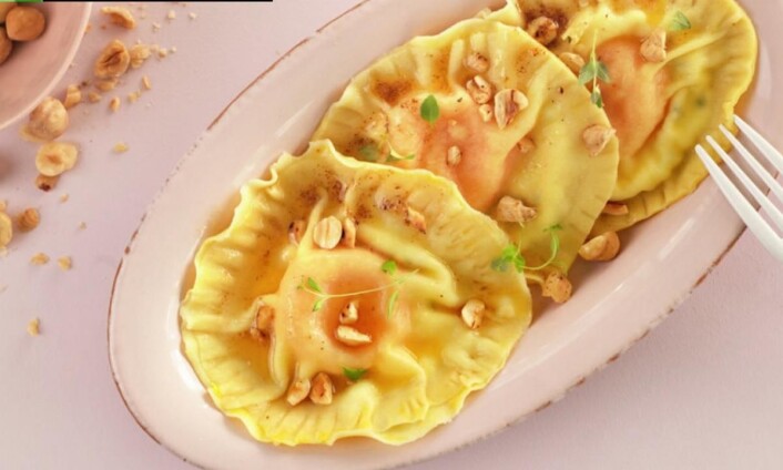 Ravioli med eggeplomme. (Foto: Matprat.no) Ravioli med eggeplomme. (Foto: Matprat.no)