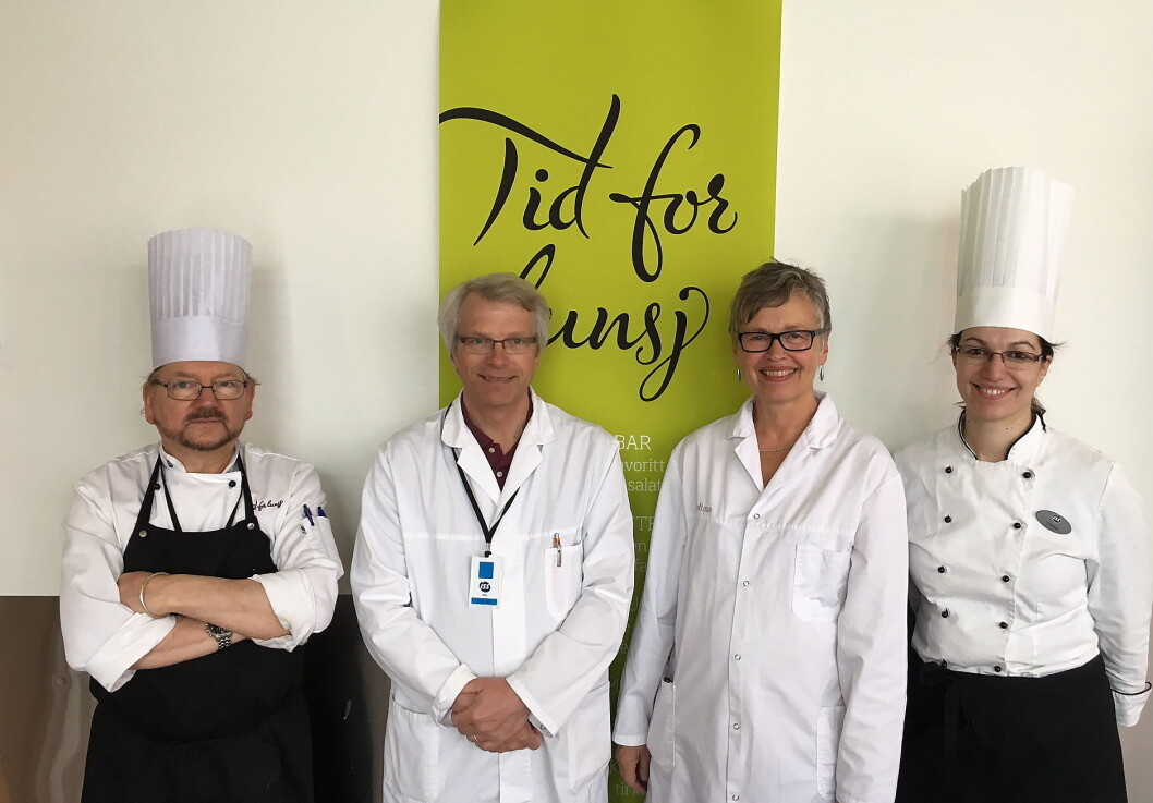 Paul Kwiatkowski (ISS Facility AS, fra venstre), Geir Håbesland (Brandgarden), Jorunn Sofie Hansen (Nofima) og Elena Cristina Andersen (ISS Facility AS). Paul Kwiatkowski (ISS Facility AS, fra venstre), Geir Håbesland (Brandgarden), Jorunn Sofie Hansen (Nofima) og Elena Cristina Andersen (ISS Facility AS).