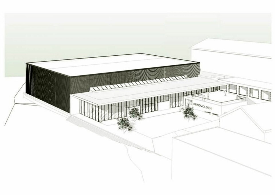 Den nye kongresshallen på Sundvolden Hotel skal etter planen stå ferdig høsten 2017. (Illustrasjon: LPO Arkitekter)