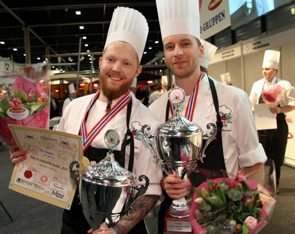Tore Carlsson Sægrov (til venstre) og Are Nordtvedt vant «Årets grønne kokk 2014». (Foto: Morten Holt)