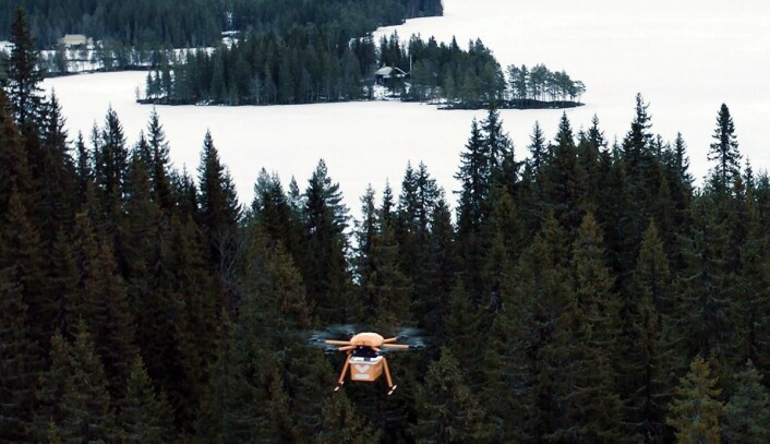 Fra Kolonial.nos forsøk med matlevering med drone. (Foto: Kolonial.no) Fra Kolonial.nos forsøk med matlevering med drone. (Foto: Kolonial.no)