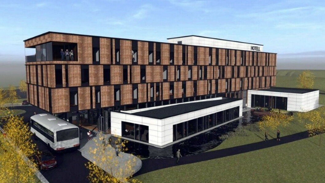 Slik blir hotellet på Brennemoen, mellom Askim og Mysen, når det står ferdig neste år. (Illustrasjon: Lorentz Kielland Arkitekter) Slik blir hotellet på Brennemoen, mellom Askim og Mysen, når det står ferdig neste år. (Illustrasjon: Lorentz Kielland Arkitekter)