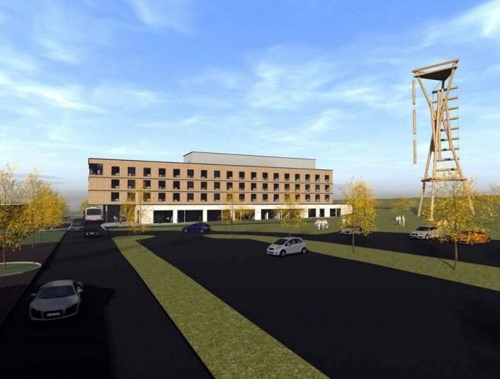 Hotellet i Indre Østfold får 99 rom, og skal være i full drift i august 2018. (Illustrasjon: Lorentz Kielland Arkitekter) Hotellet i Indre Østfold får 99 rom, og skal være i full drift i august 2018. (Illustrasjon: Lorentz Kielland Arkitekter)