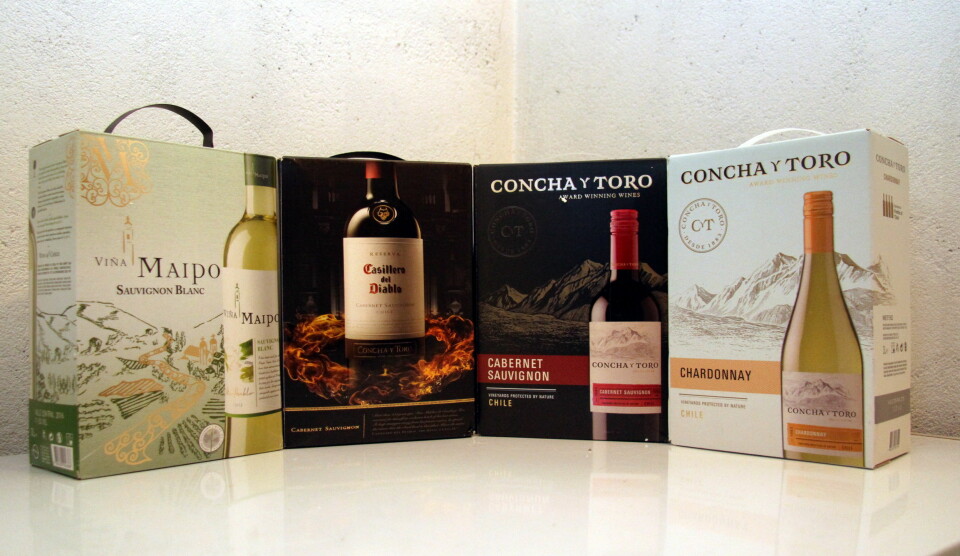 Viña Maipo Sauvignon Blanc, Casillero Del Diablo Cabernet Sauvignon, Concha y Toro Cabernet Sauvignon og Concha y Toro Chardonnay.