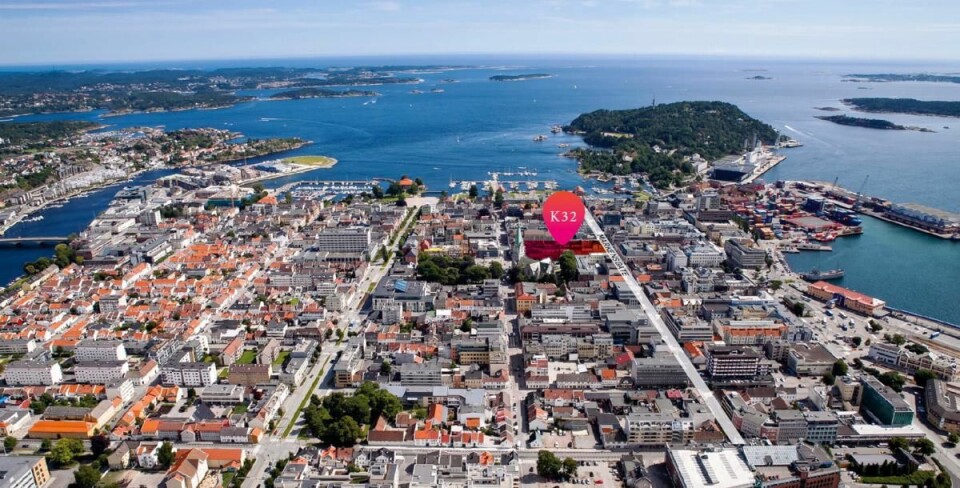Bildet viser hvor Kvartal 32 ligger i Kristiansand.