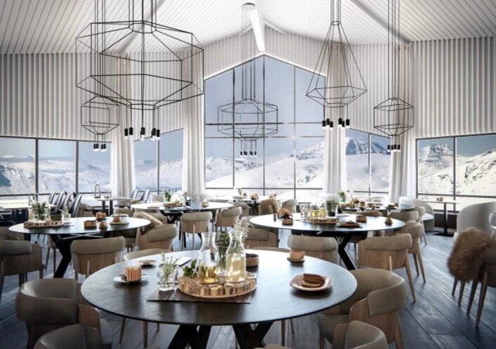 Dette er de første bildene av Hurtigrutens<strong> </strong>storsatsing på Svalbard. Bildet viser hvordan restauranten på Radisson Blu Polar Hotel - verdens nordligste fullservicehotell - vil se ut etter oppgraderingen. (Foto: Hurtigruten Svalbard) Dette er de første bildene av Hurtigrutens<strong> </strong>storsatsing på Svalbard. Bildet viser hvordan restauranten på Radisson Blu Polar Hotel - verdens nordligste fullservicehotell - vil se ut etter oppgraderingen. (Foto: Hurtigruten Svalbard)