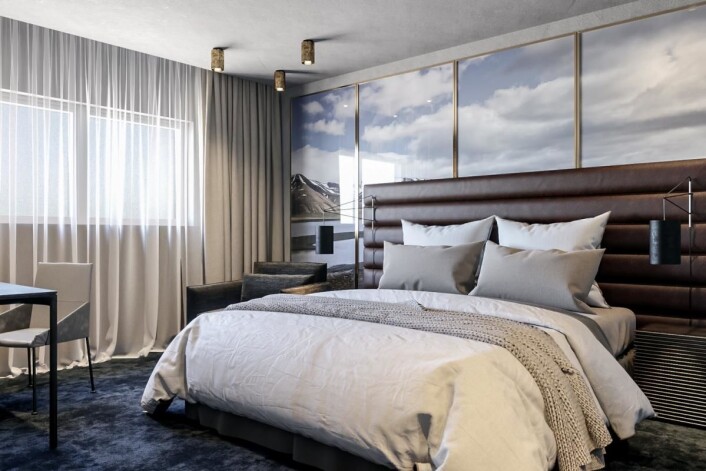 Dette er de første bildene av Hurtigrutens<strong> </strong>storsatsing på Svalbard. Bildet viser ett av rommenepå Radisson Blu Polar Hotel - verdens nordligste fullservicehotell. (Foto: Hurtigruten Svalbard) Dette er de første bildene av Hurtigrutens<strong> </strong>storsatsing på Svalbard. Bildet viser ett av rommenepå Radisson Blu Polar Hotel - verdens nordligste fullservicehotell. (Foto: Hurtigruten Svalbard)