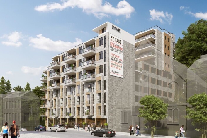 Skisse av planlagte Bytage i Arendal. (Illustrasjon: Bytage/Sudrheimgruppen) Skisse av planlagte Bytage i Arendal. (Illustrasjon: Bytage/Sudrheimgruppen)