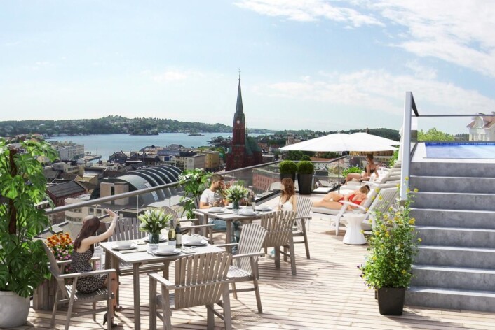 Skisse av planlagte Bytage i Arendal. (Illustrasjon: Bytage/Sudrheimgruppen) Skisse av planlagte Bytage i Arendal. (Illustrasjon: Bytage/Sudrheimgruppen)