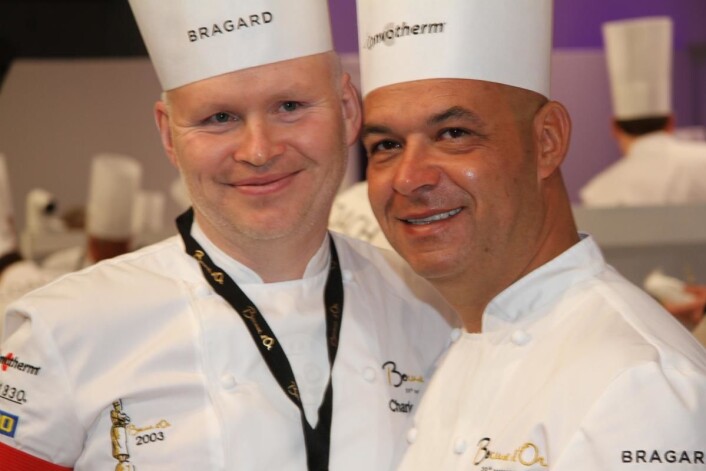 Charles Tjessem sammen med Jerome Bocuse. (Foto: Morten Holt) Charles Tjessem sammen med Jerome Bocuse. (Foto: Morten Holt)
