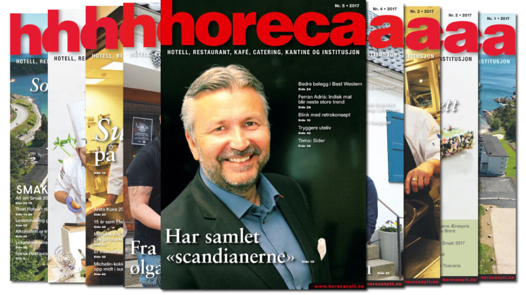 Omslaget på magasinet Horecas femte utgave i 2017. (Foto: Morten Holt/layout: Tove Sissel Larsgård) Omslaget på magasinet Horecas femte utgave i 2017. (Foto: Morten Holt/layout: Tove Sissel Larsgård)