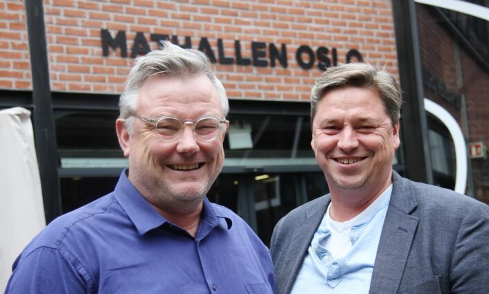 Sentrale personer i Mathallen; Sverre Landmark og Frode Rønne Malmo hos Aspelin Ramm. (Foto: Morten Holt) Sentrale personer i Mathallen; Sverre Landmark og Frode Rønne Malmo hos Aspelin Ramm. (Foto: Morten Holt)