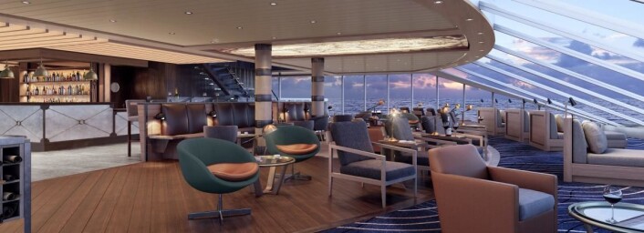 Skisse av Explorer Lounge. (Illustrasjon: Hurtigruten) Skisse av Explorer Lounge. (Illustrasjon: Hurtigruten)