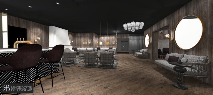Fra peisestua i nye Funken Lodge. (Illustrasjon: Nordic Hotels & Resorts) Fra peisestua i nye Funken Lodge. (Illustrasjon: Nordic Hotels & Resorts)