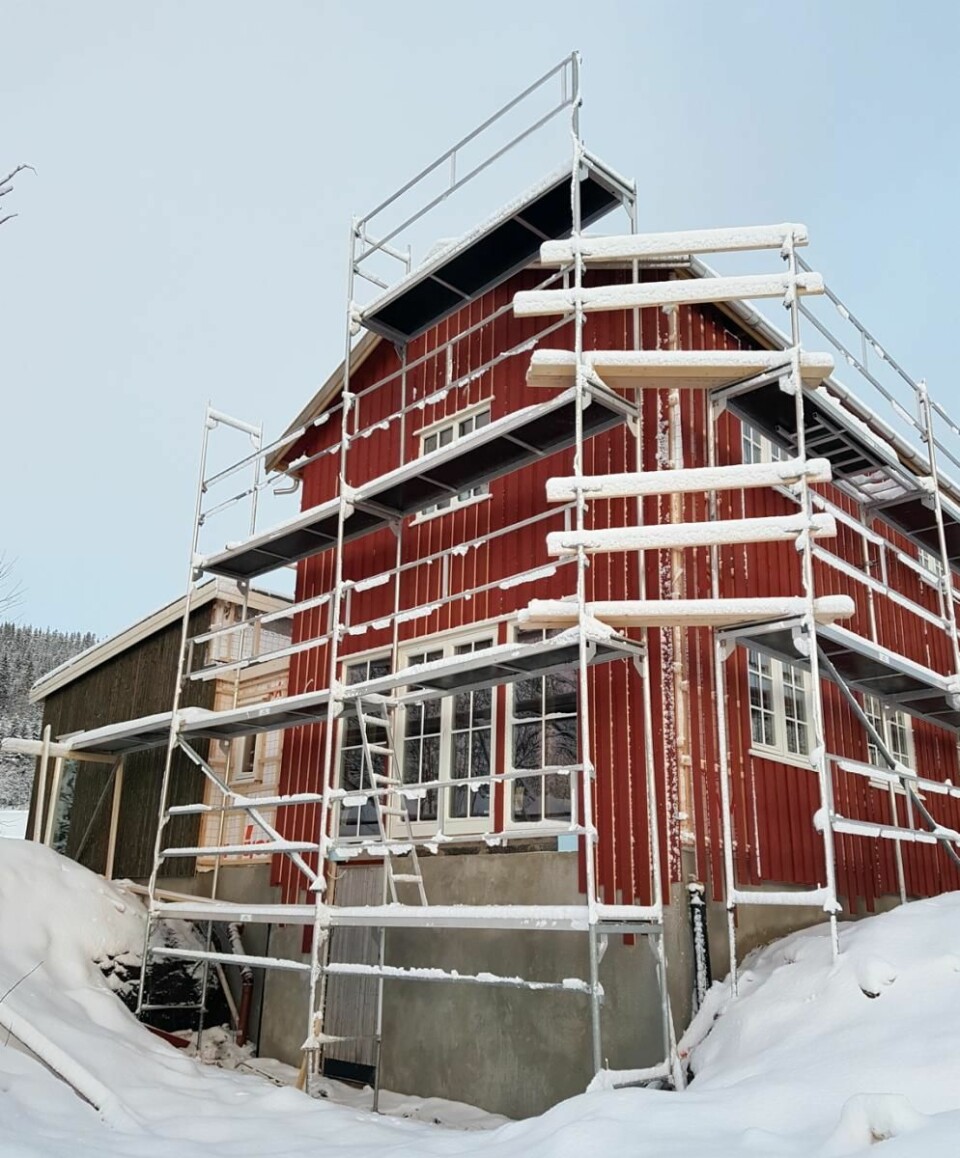 Fra byggingen nå i vinter. (Foto: Privat)