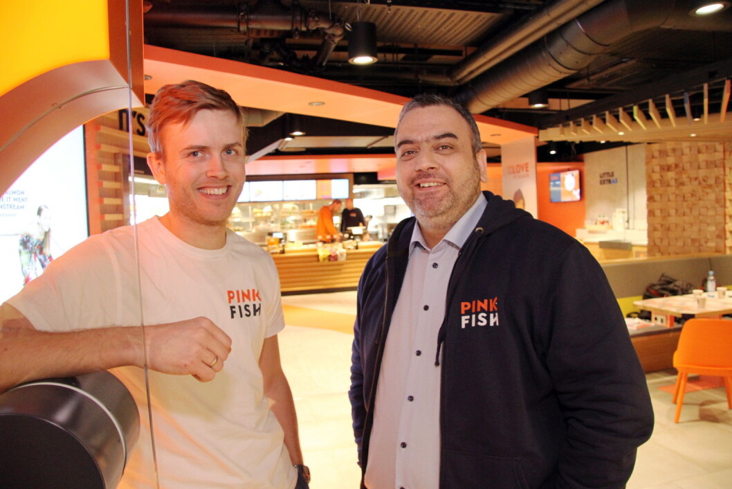 Pink Fish skal bli store – på verdensbasis, sier Geir Skeie (til venstre) og Ronny Gjøse. (Foto: Morten Holt) Pink Fish skal bli store – på verdensbasis, sier Geir Skeie (til venstre) og Ronny Gjøse. (Foto: Morten Holt)