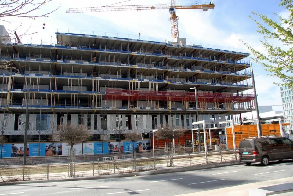 Byggingen av Clarion Hotel Oslo i Bjørvika er godt i gang. (Foto: Morten Holt)