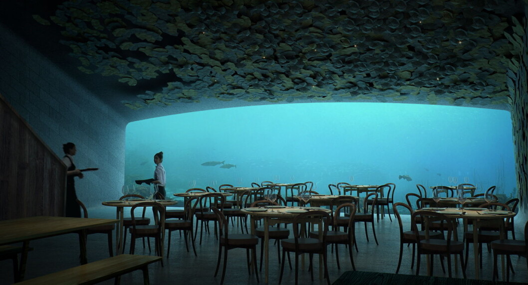Verdens største undersjøiske restaurant, Under, skal nå senkes, like ved Lindesnes Havhotell. (Illustrasjon: MIR/Snøhetta) Verdens største undersjøiske restaurant, Under, skal nå senkes, like ved Lindesnes Havhotell. (Illustrasjon: MIR/Snøhetta)