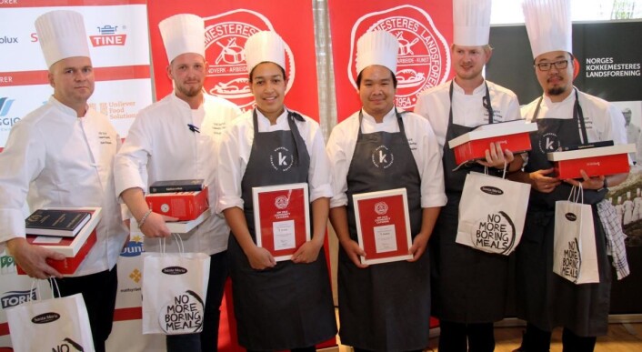 Alle pallvinnerne i Community Catering-NM 2018, fra venstre sølvlaget fra bRest, vinnerne fra Hegstad & Blakstad og bronsevinnerne fra Toma. (Foto: Morten Holt) Alle pallvinnerne i Community Catering-NM 2018, fra venstre sølvlaget fra bRest, vinnerne fra Hegstad & Blakstad og bronsevinnerne fra Toma. (Foto: Morten Holt)