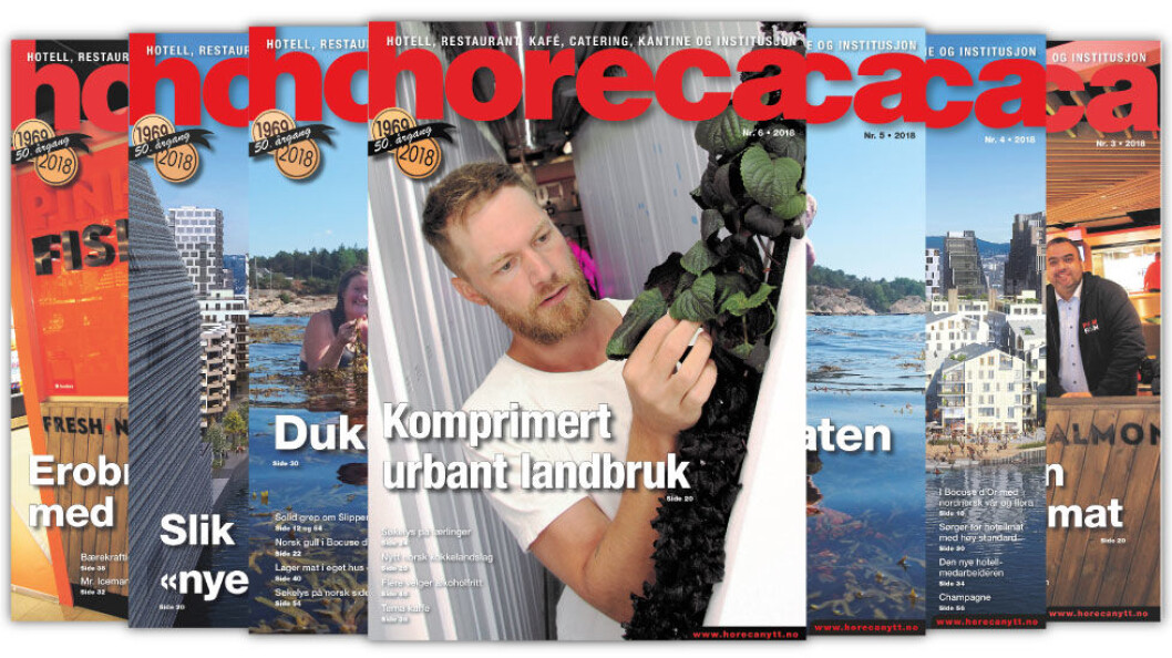Omslaget på Horecas sjette utgave i 2018. (Foto: Morten Holt/layout: Tove Sissel Larsgård) Omslaget på Horecas sjette utgave i 2018. (Foto: Morten Holt/layout: Tove Sissel Larsgård)