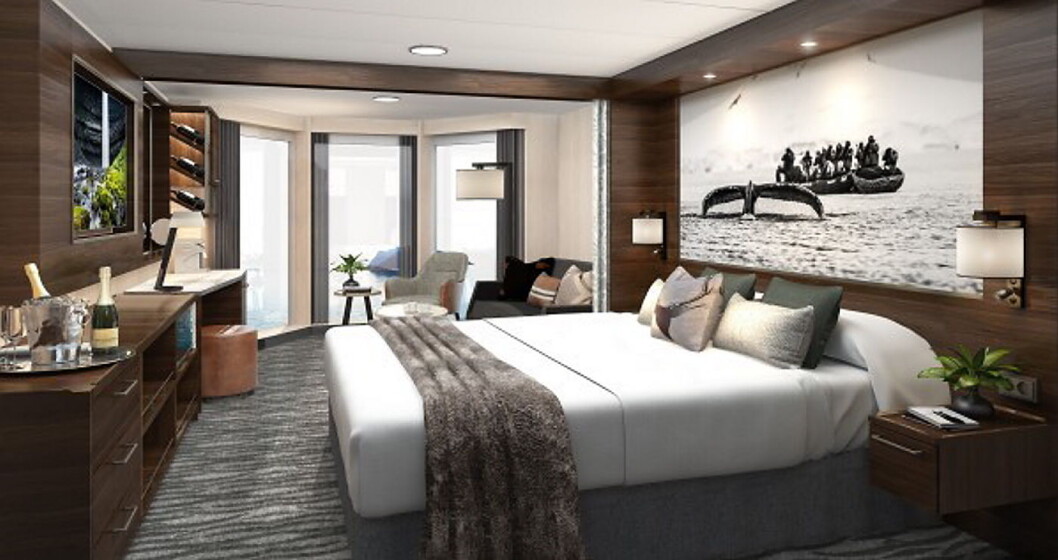 Slik blir de nye suitene på MS Richard With. Etter den største oppgraderingen i Hurtigrutens historie, skal skipet settes inn i trafikk i Kystruten Bergen - Kirkenes. (Foto: Hurtigruten) Slik blir de nye suitene på MS Richard With. Etter den største oppgraderingen i Hurtigrutens historie, skal skipet settes inn i trafikk i Kystruten Bergen - Kirkenes. (Foto: Hurtigruten)