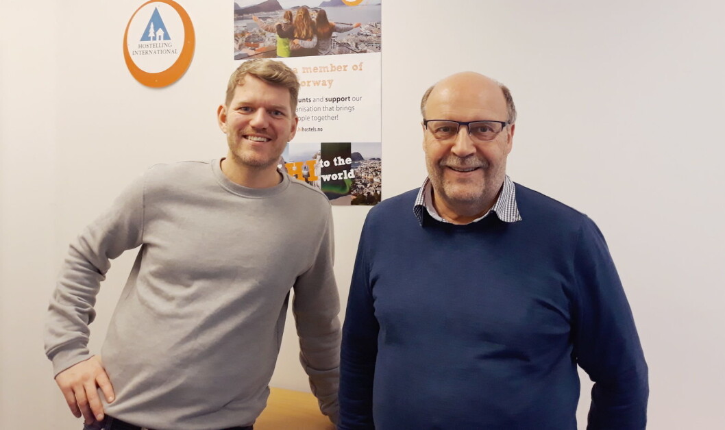 Vidar Skagen (til høyre) blir ny daglig leder for Hostelling International Norge, mens Tobias Johansen blir ny ny prosjektleder for «Region Øst». (Foto: HI Norge) Vidar Skagen (til høyre) blir ny daglig leder for Hostelling International Norge, mens Tobias Johansen blir ny ny prosjektleder for «Region Øst». (Foto: HI Norge)