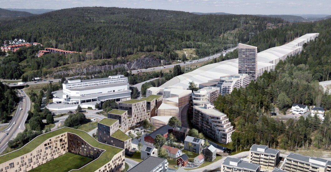 Illustrasjon av SNØ og den nye bydelen Snøporten på Lørenskog. Det nye Thon-hotellet skal bygges inntil innendørsarenaen SNØ. (Illustrasjon: (C) Reiulf Ramstad Arkitekter) Illustrasjon av SNØ og den nye bydelen Snøporten på Lørenskog. Det nye Thon-hotellet skal bygges inntil innendørsarenaen SNØ. (Illustrasjon: (C) Reiulf Ramstad Arkitekter)
