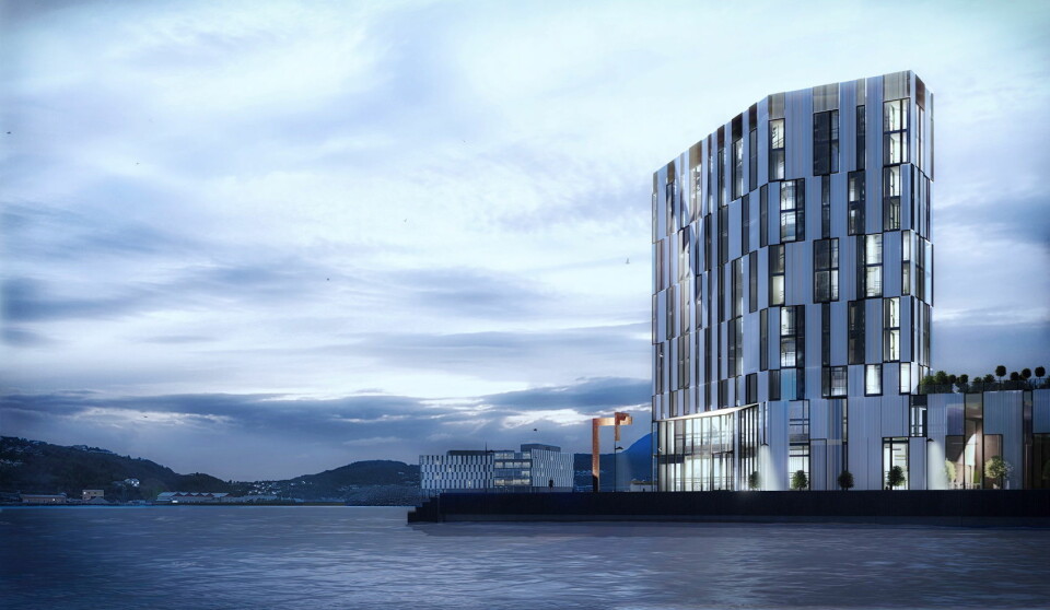 Slik blir det kommende Quality-hotellet i Harstad. (Illustrasjon: Nordic Choice Hotels)