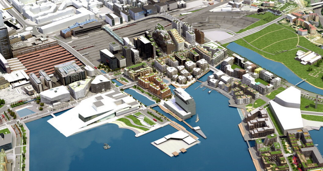 Den nye vinbaren ligger på bryggepromenaden midt i bildet. (Illustrasjon: ViaNova/Oslo S Utvikling) Den nye vinbaren ligger på bryggepromenaden midt i bildet. (Illustrasjon: ViaNova/Oslo S Utvikling)