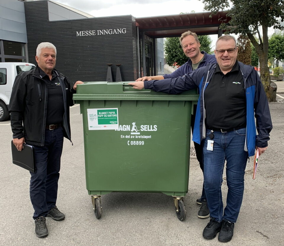 Tema på Østlandske Storhusholdning 2019: Effektiv avfallshåndtering. Fra venstre Werner Granmo, (RagnSells AS), Konrad Sel (Utstillingsplassen Messer AS) og Kjell Sørum (RagnSells AS). (Foto: Østlandske Storhusholdning)