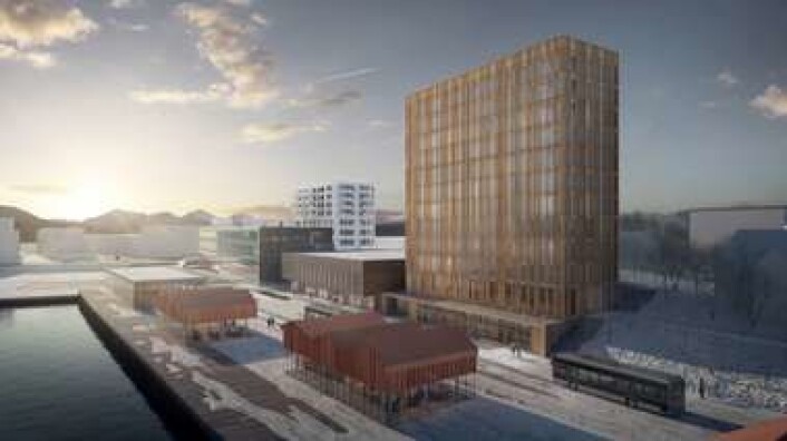 Slik ser man for seg at hotellet og kulturhuset skal bli på Finnsnes. (Foto: Illustrasjon: Senjen Holding AS) Slik ser man for seg at hotellet og kulturhuset skal bli på Finnsnes. (Foto: Illustrasjon: Senjen Holding AS)