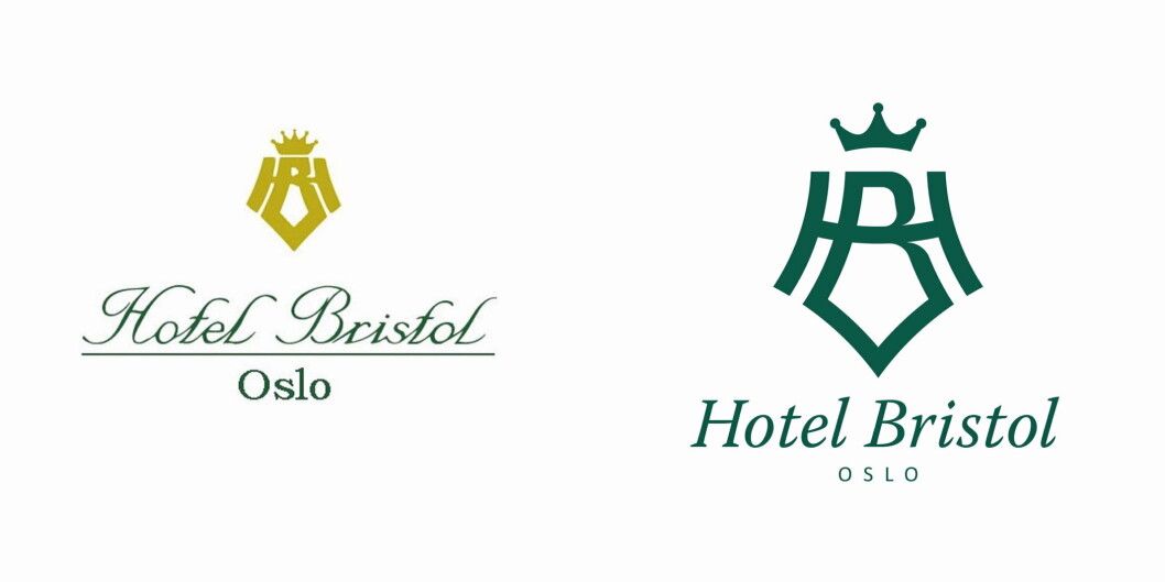 Den gamle (til venstre) og den nye logoen til Hotel Bristol. (Illustrasjon: Hotel Bristol) Den gamle (til venstre) og den nye logoen til Hotel Bristol. (Illustrasjon: Hotel Bristol)