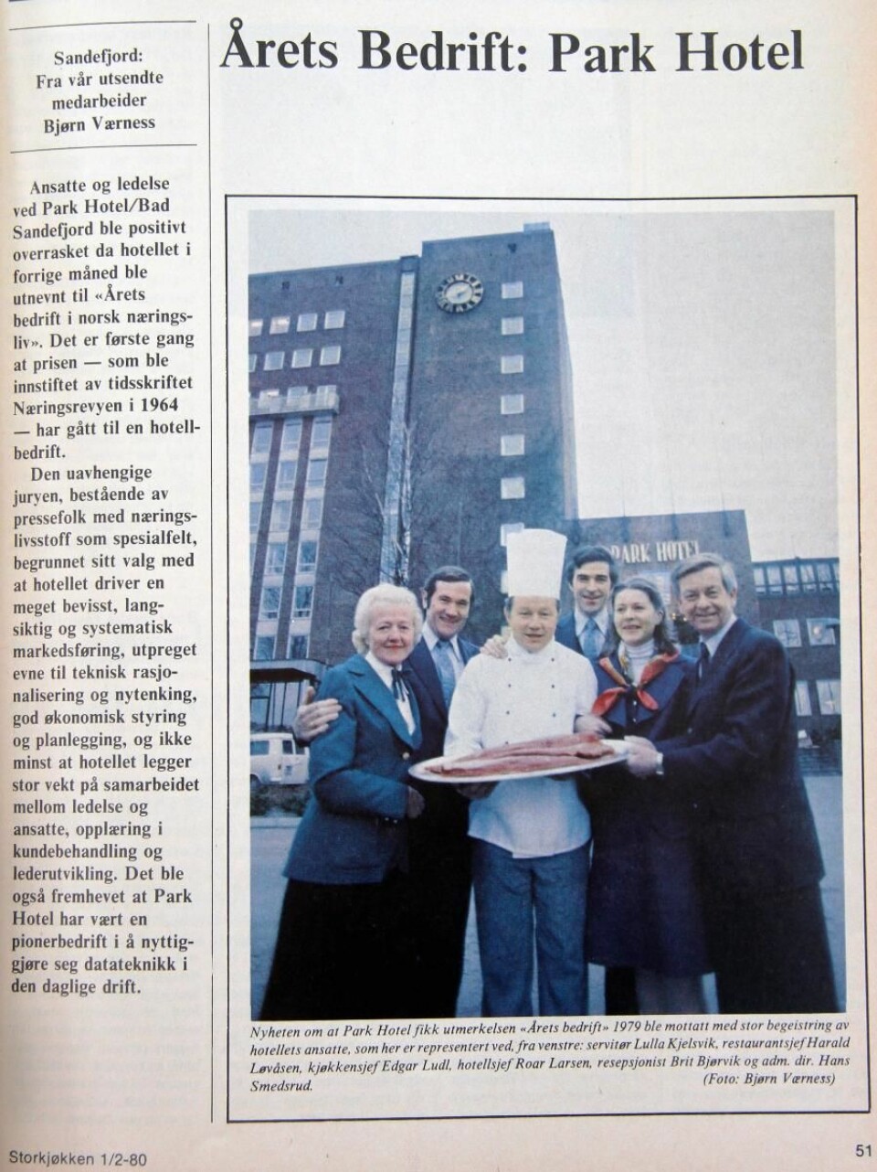 Edgar Ludl og andre ledere på Park Hotel etter at hotellet ble kåret til Årets bedrift. (Faksimile fra Storkjøkken)