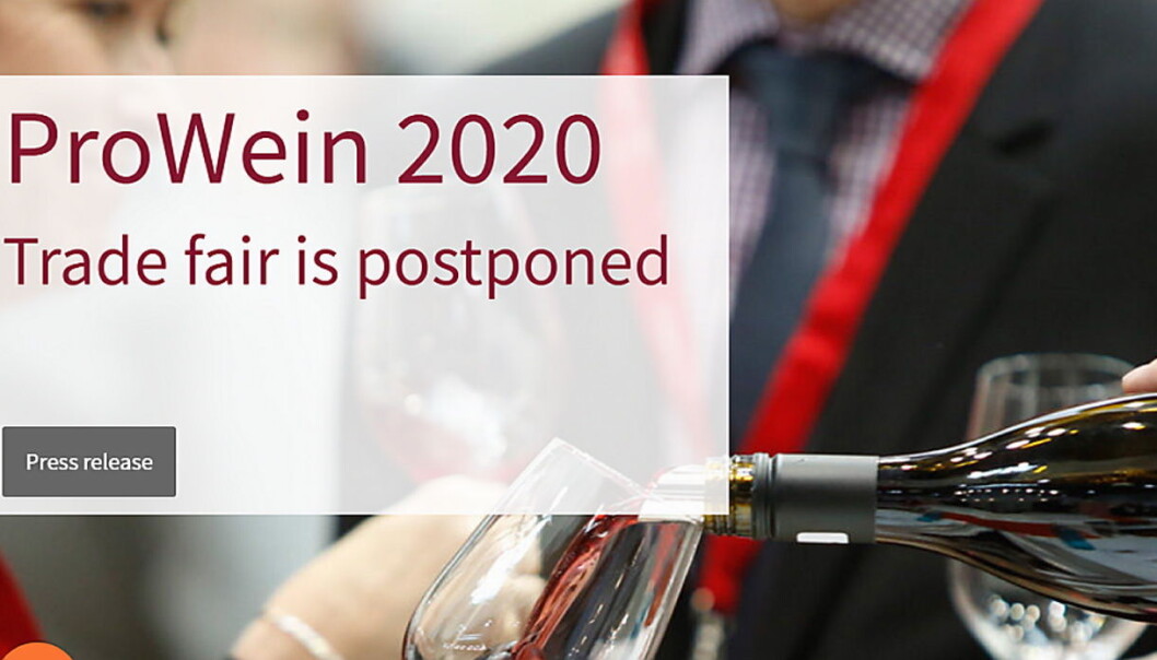 ProWein 2020, som skulle blitt arrangert om 14 dager, er avlyst. (Skjermdump fra Prowein.de) ProWein 2020, som skulle blitt arrangert om 14 dager, er avlyst. (Skjermdump fra Prowein.de)