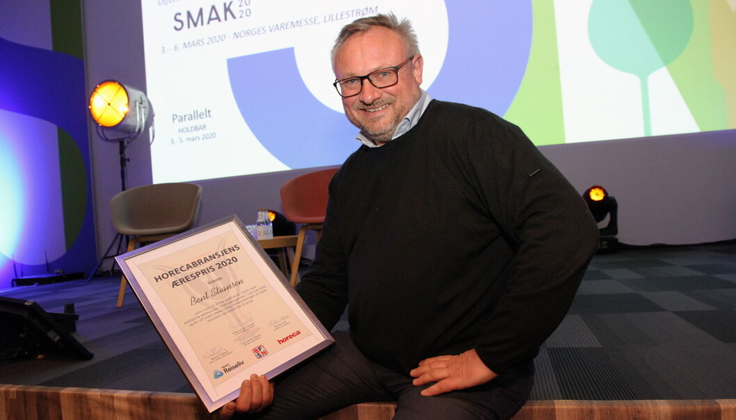 Bent Stiansen er tildelt Horecabransjens Ærespris 2020. (Foto: Morten Holt) Bent Stiansen er tildelt Horecabransjens Ærespris 2020. (Foto: Morten Holt)